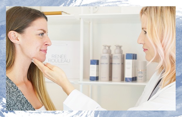 Renee Rouleau inspecting a girls face