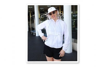 Renee Rouleau wearing skin protecting clothes