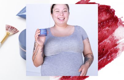 pregnant woman with belly and triple berry peel