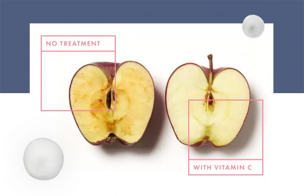 an apple with and without vitamin c treatment