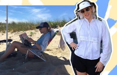 woman on beach in shade