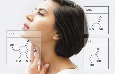 Exfoliating Acid diagrams on top of a woman