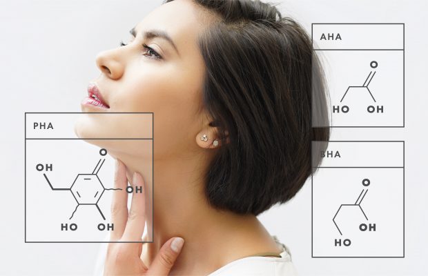 Exfoliating Acid diagrams on top of a woman