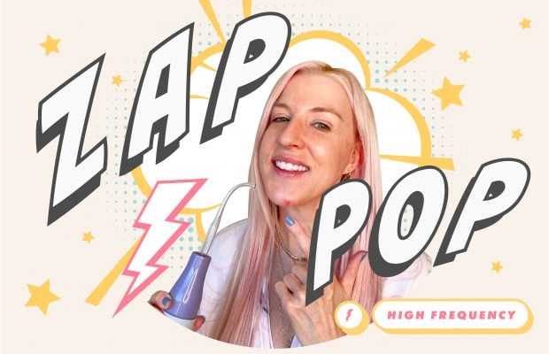 Renee Rouleau using a high frequency device on her chin pimple
