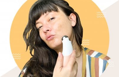 woman using the nuface microcurrent device