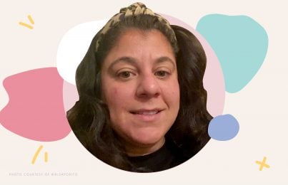 a woman surrounded by graphics