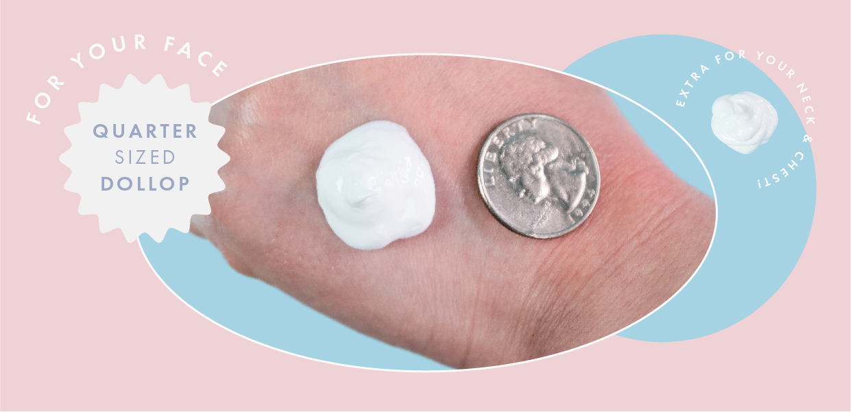 sunscreen on the back of a hand next to a quarter
