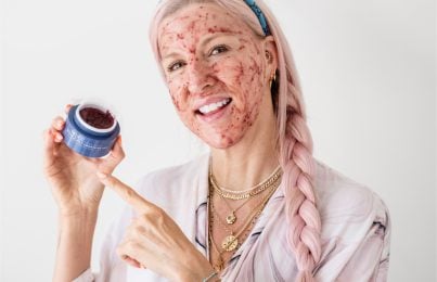 Renée Rouleau wearing Triple Berry Smoothing Peel chemical peel on face