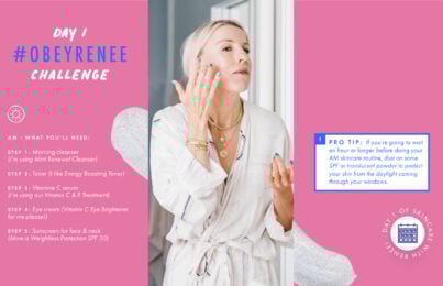 Renee Rouleau applying products to her face for the Renee Rouleau 7 Day challenge