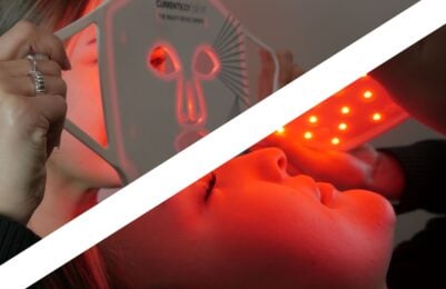 a woman getting LED mask treatment